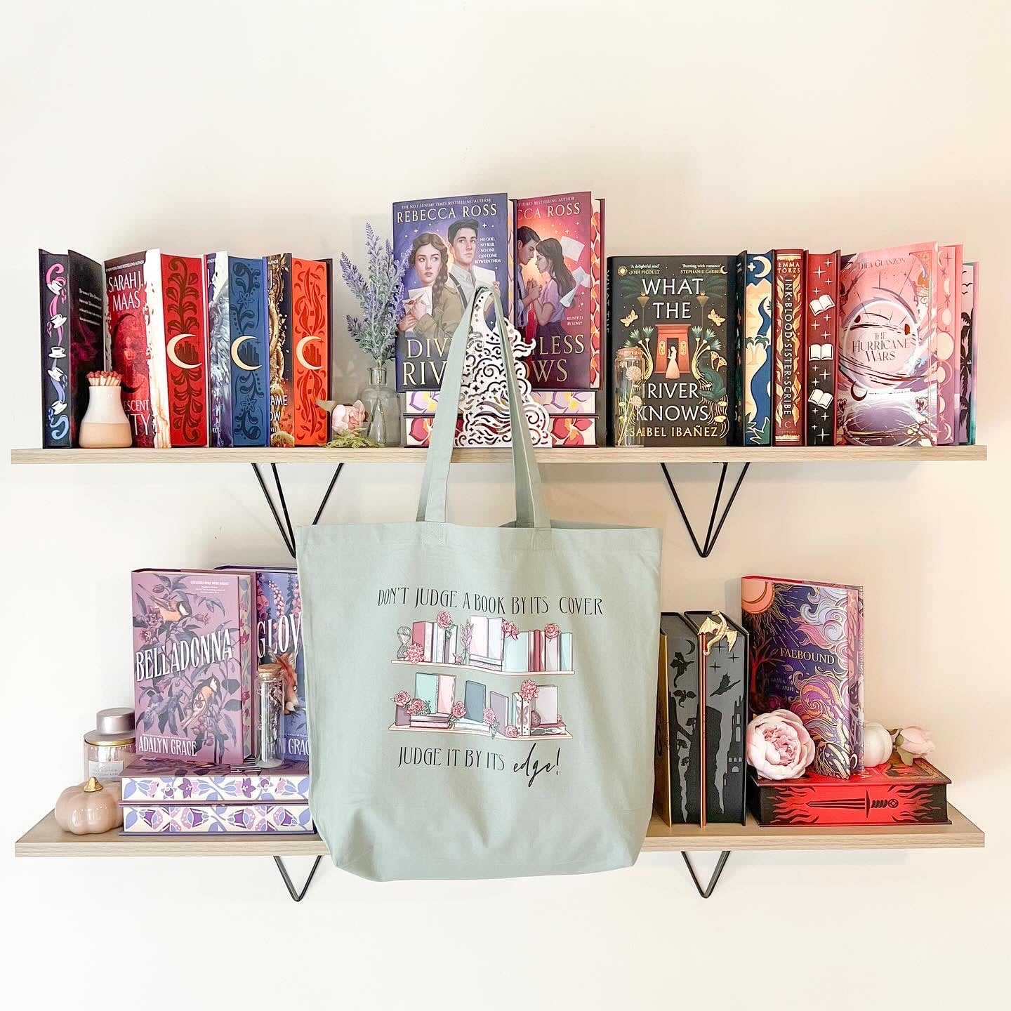 Dusky green ‘Judge a book by its edge’ large 100% organic cotton tote bag